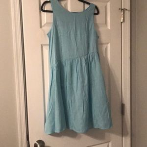 blue scoop neck dress with cut out back